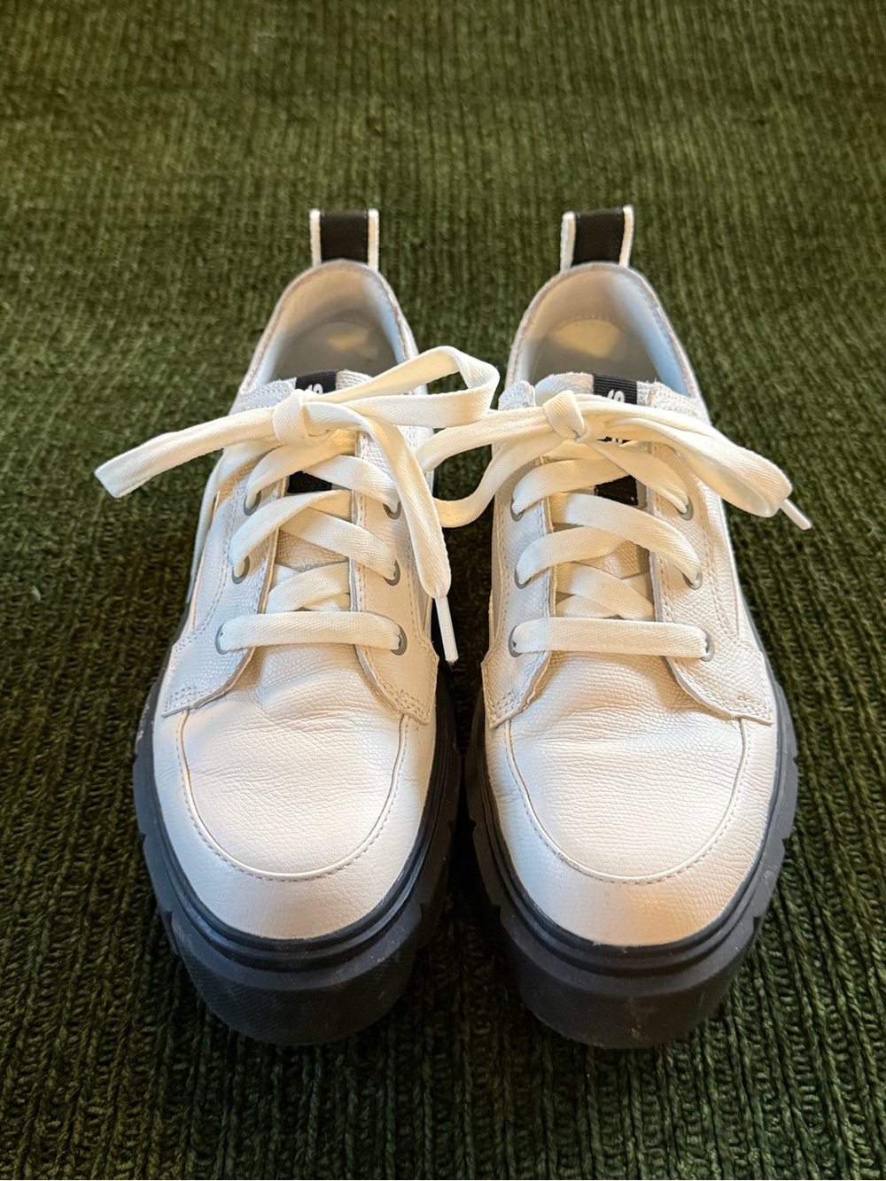 Sorel White Leather Lace-Up Platform Sneakers with Black Sole